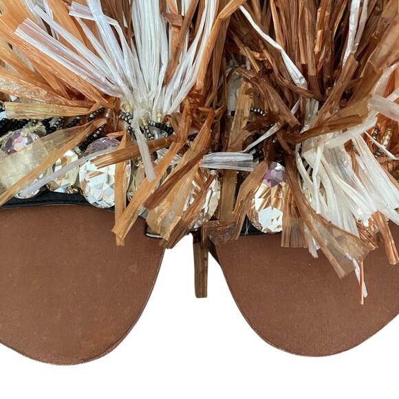 Kenneth Cole NWOB Leather Heron Slide Sandal Fringe Jewels size 9.5 - Picture 3 of 10